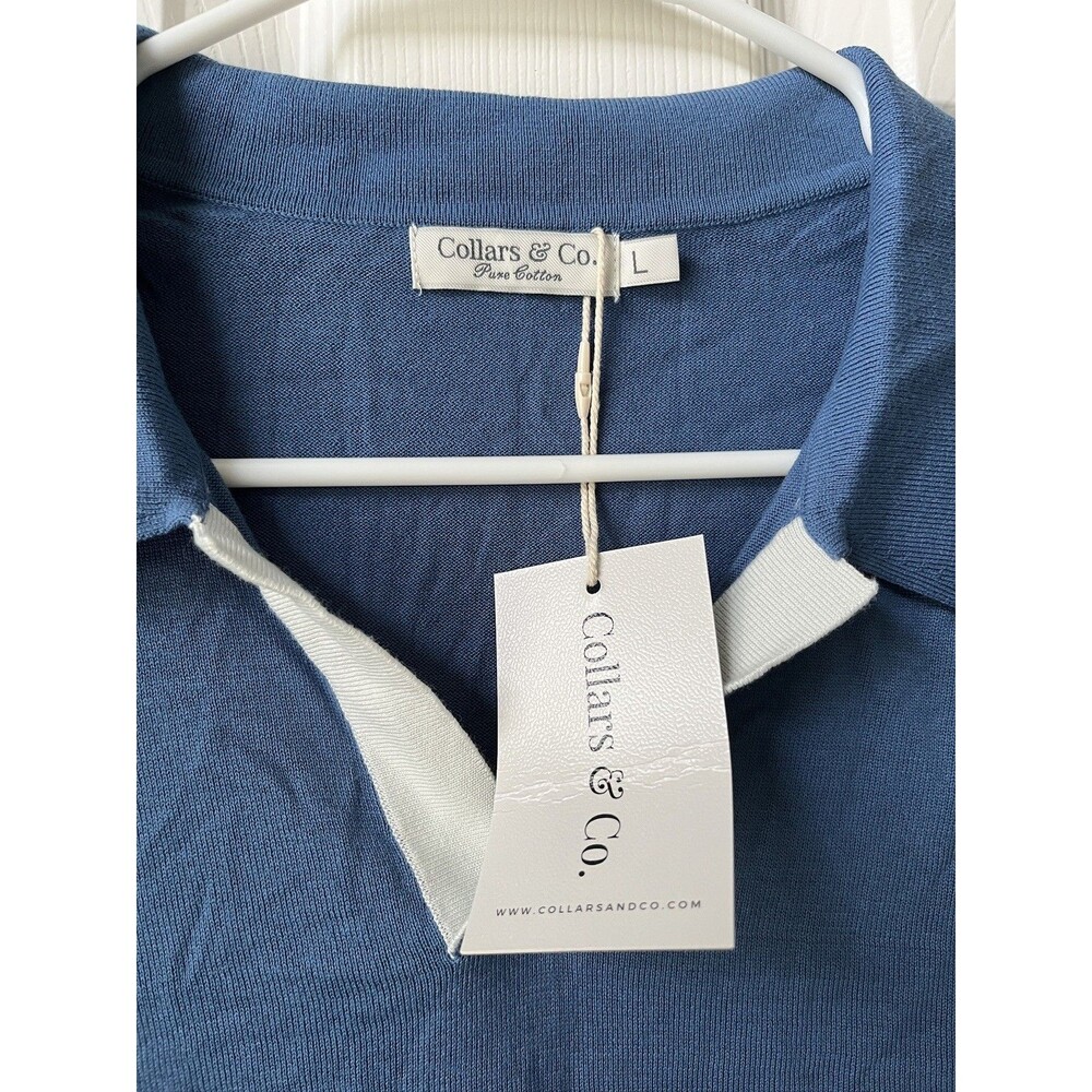 NEW Collars & Co Pure Cotton Polo Knit Navy Shirt Men's Large Short Sleeve Golf - Picture 2 of 6
